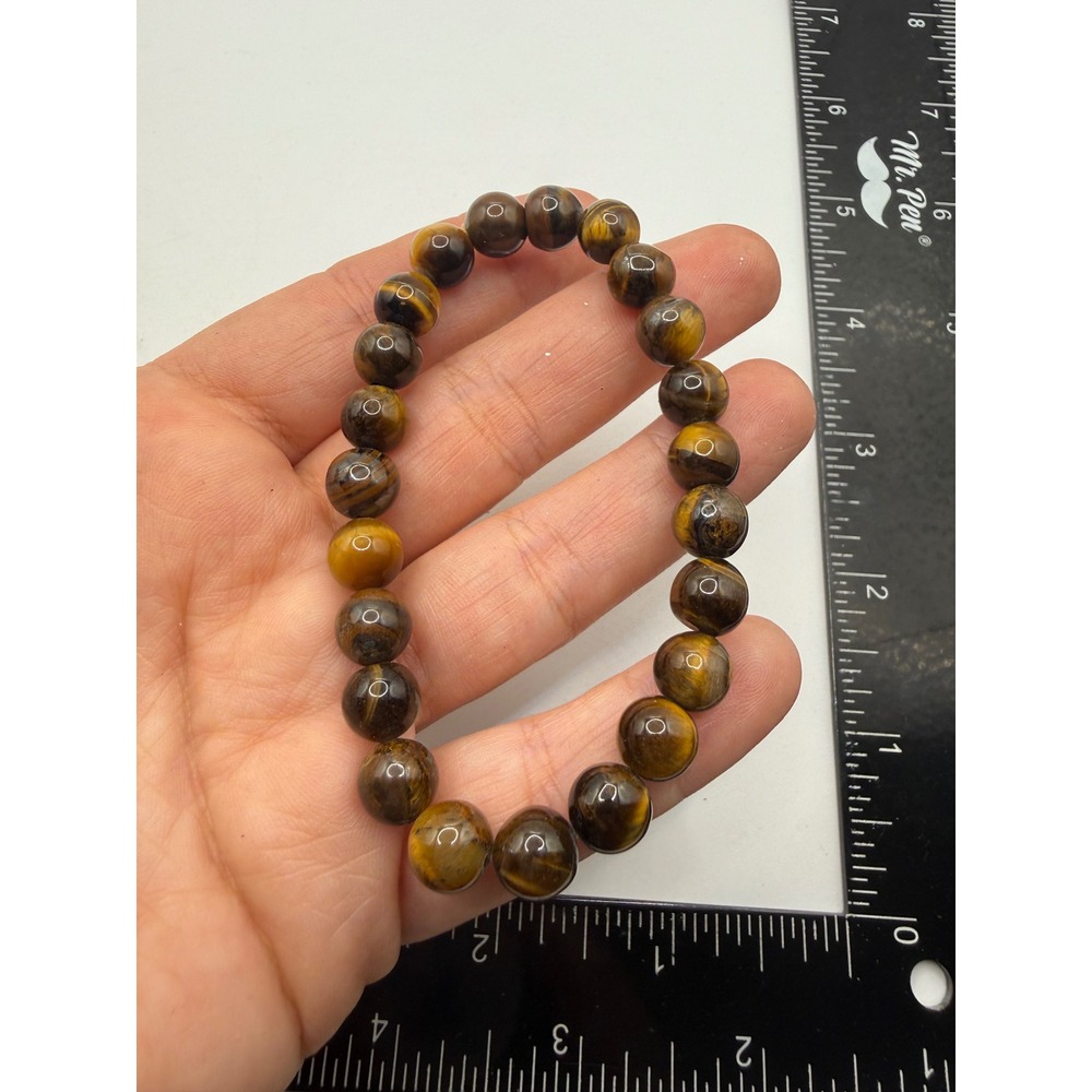 Natural Tigers‎ Eye Beaded Stretch Bracelet Brown Gold Boho Healing Stone 8mm